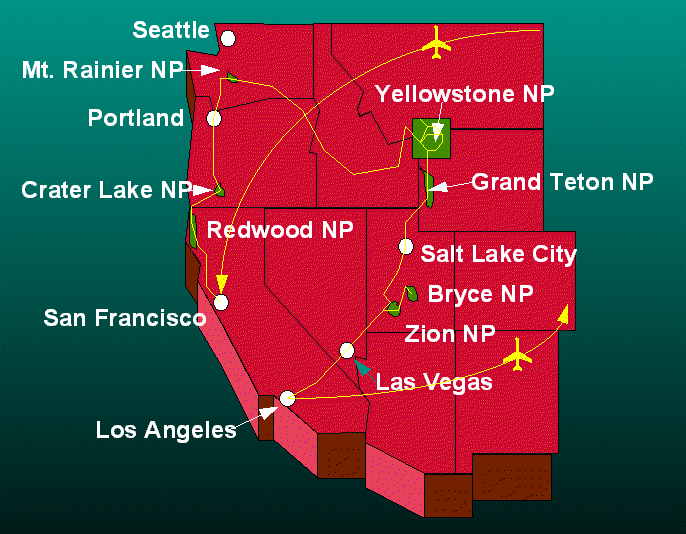 Routen-Karte USA 1996